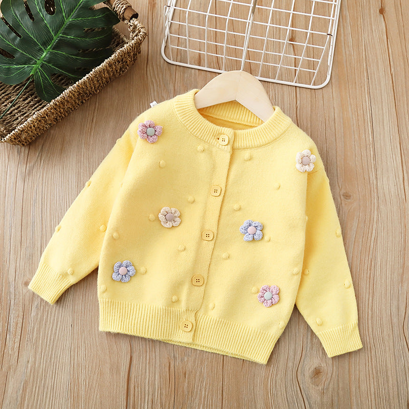 Girls Sweater Cardigan Coat Autumn Winter Handmade Flower-22