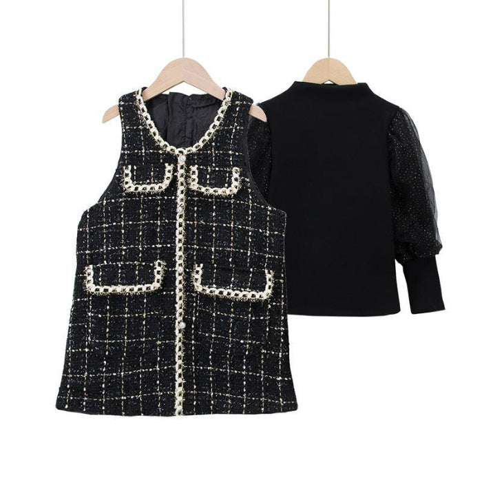 Girls Plaid Vest Dress Set – Fashion Two-Piece Outfit – Outfit Sets – Image 6
