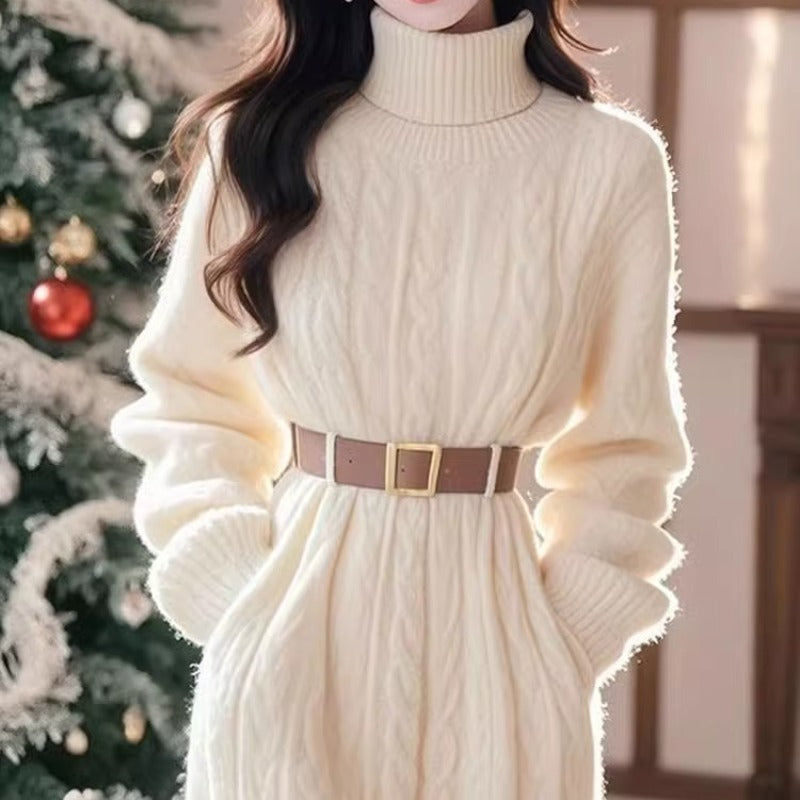 STOCK-High-Collar Cable Knit Dress