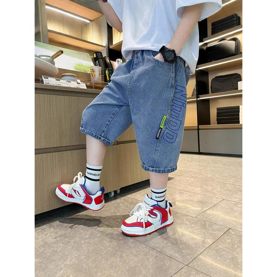 Boys Loose Over Knee Denim Shorts Summer Style Older Kids