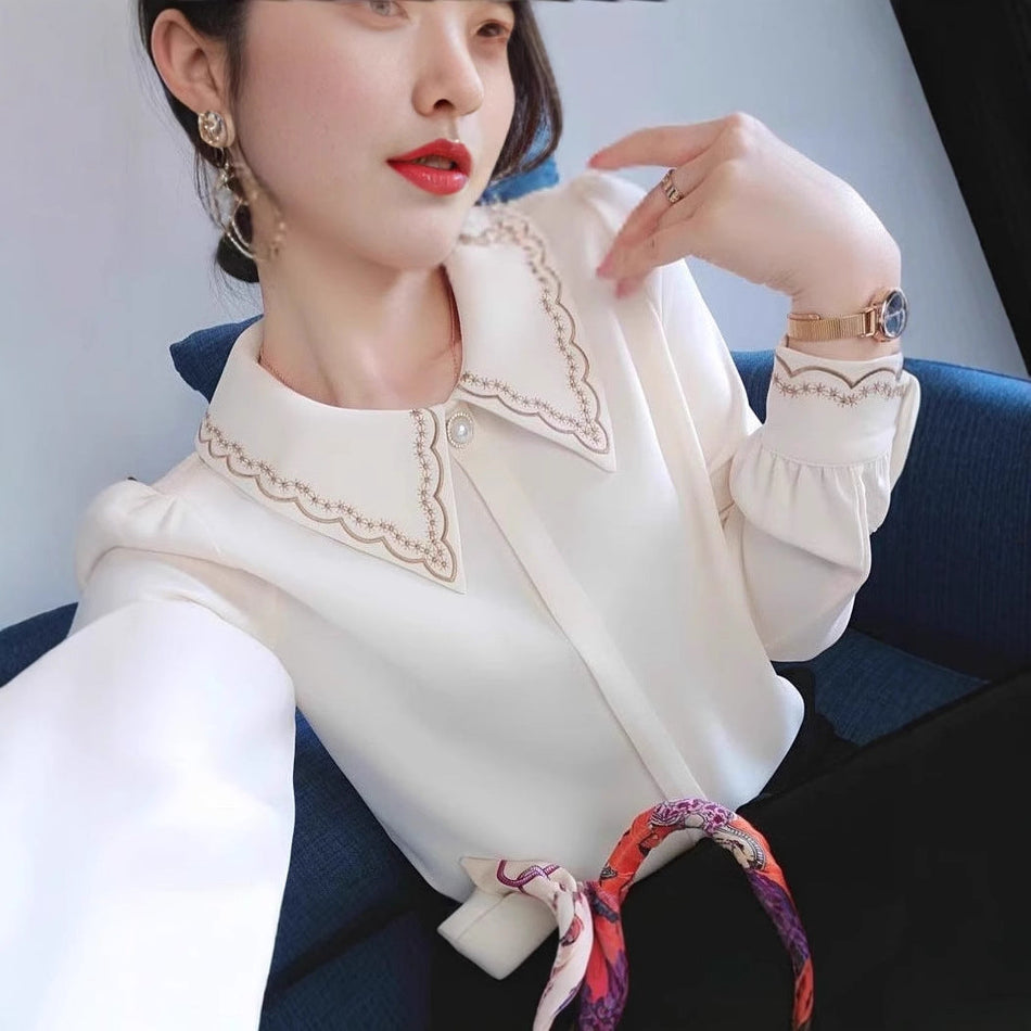 Women's Chiffon Embroidered Collar Shirt
