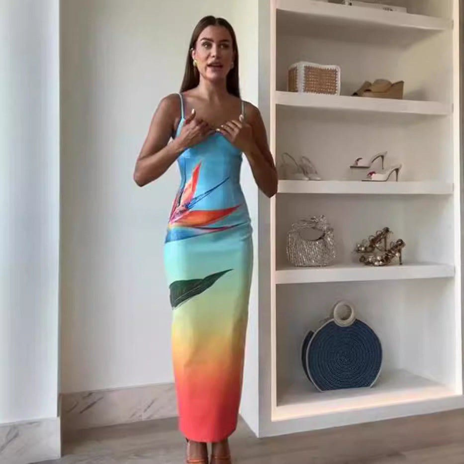 2026 Sequin Printed Sling Dress - INS Casual Party Split Fashion