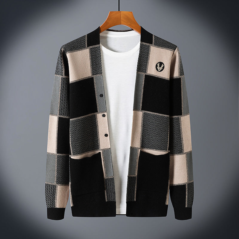 Men’s Korean Style Color-Blocked Cardigan