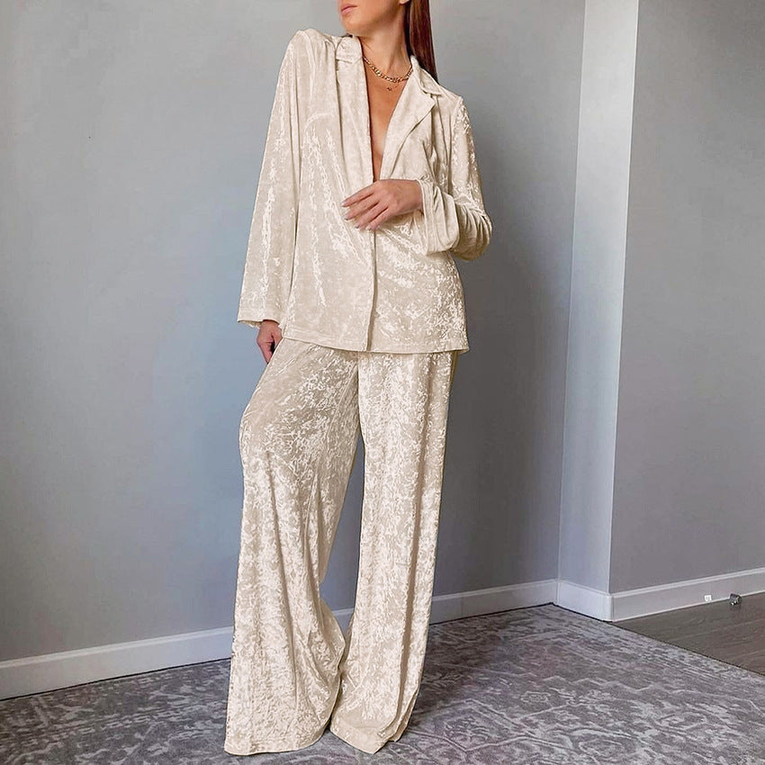 2026 Gold Diamond Velvet Pajamas Women Long-Sleeved Two-Piece Set