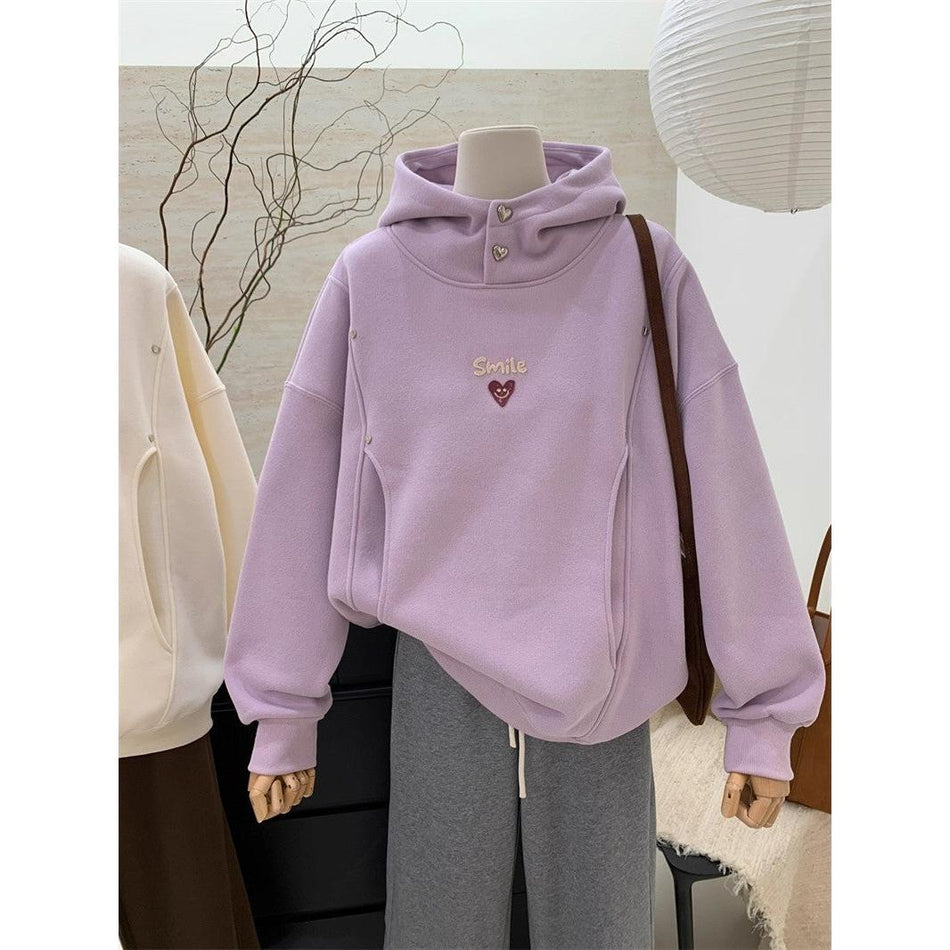 Women’s Trendy Heart Smiley Face Fleece Hoodie