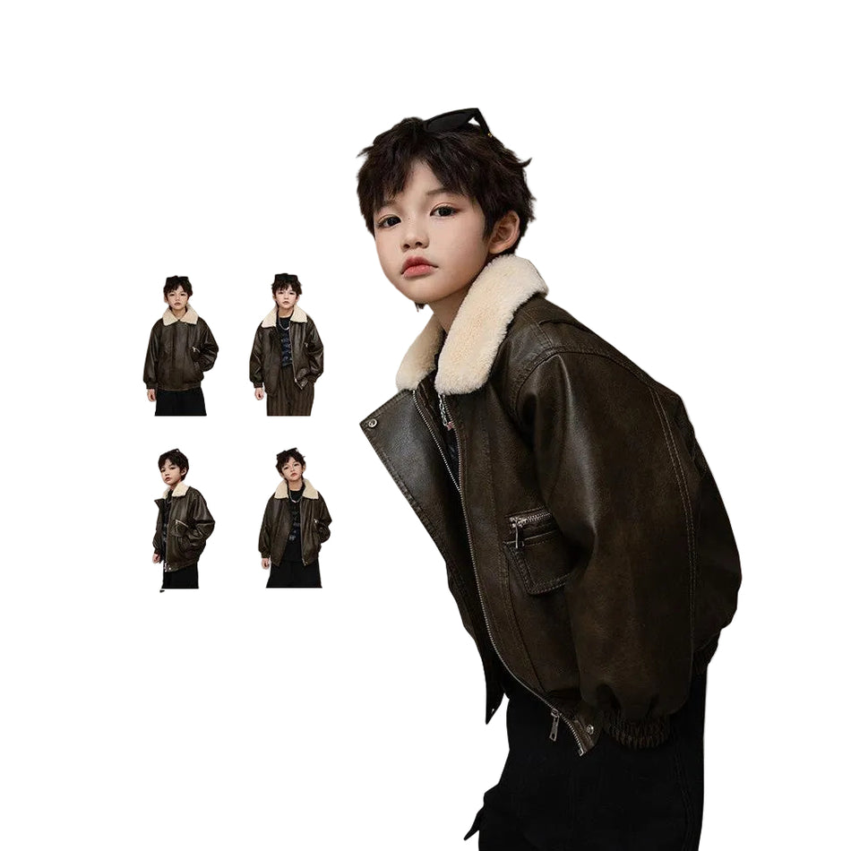 Boys Velvet Lined Quilted Leather Winter Jacket 2025