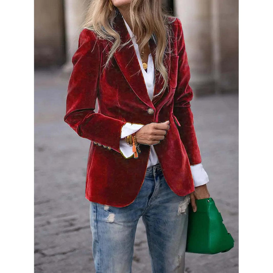 Gold Velvet Elegant Slim Fit Small Suit Jacket for Women Pro