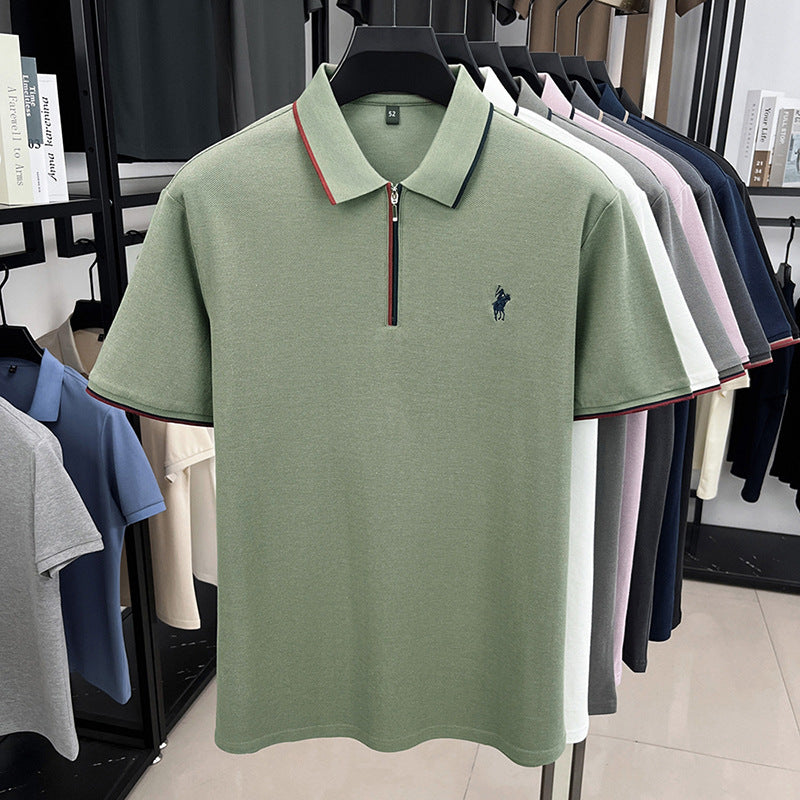 Men's Mulberry Silk Blend Half-Zip Polo T-Shirt Breathable