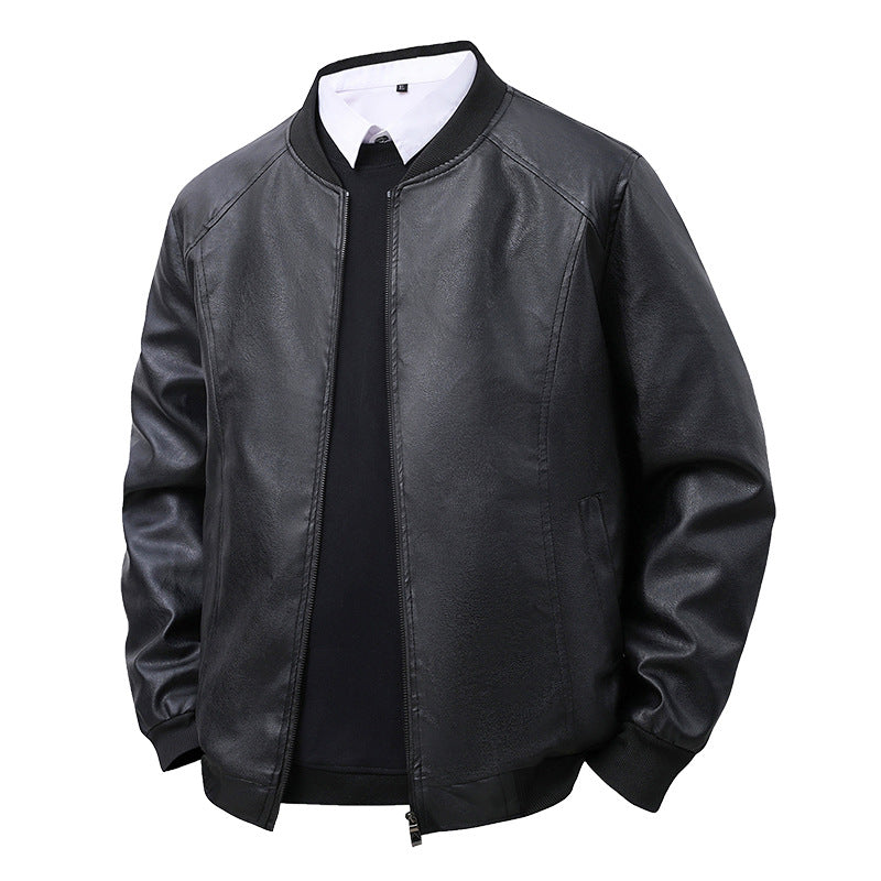 STOCK-Men’s PU Leather Jacket – Retro Baseball Collar Slim Fit