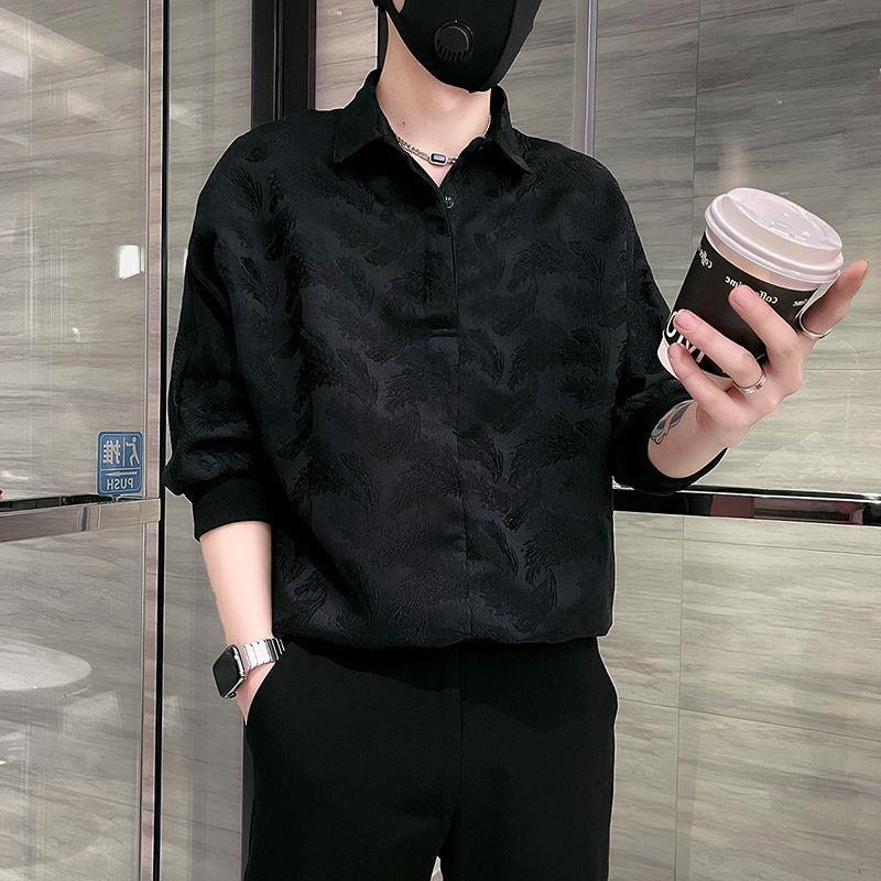 INSTOCK-Men's Ice Silk Jacquard Shirt 3/4 Sleeve Casual Fashion