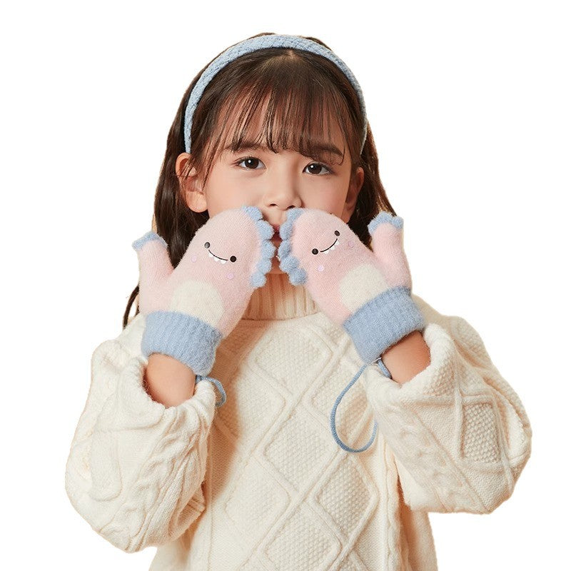 Kids Winter Knitted Gloves Cute Cartoon Fleece Warm