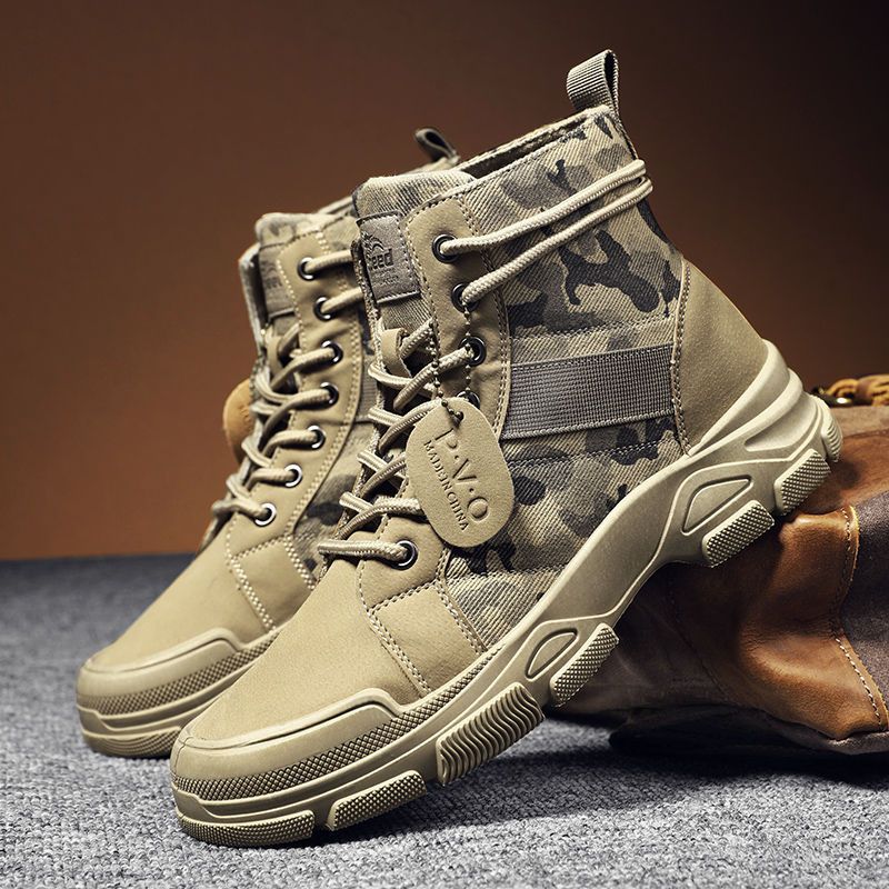 STOCK-Camo Canvas Boots – High-Top Cowboy Workwear Shoes