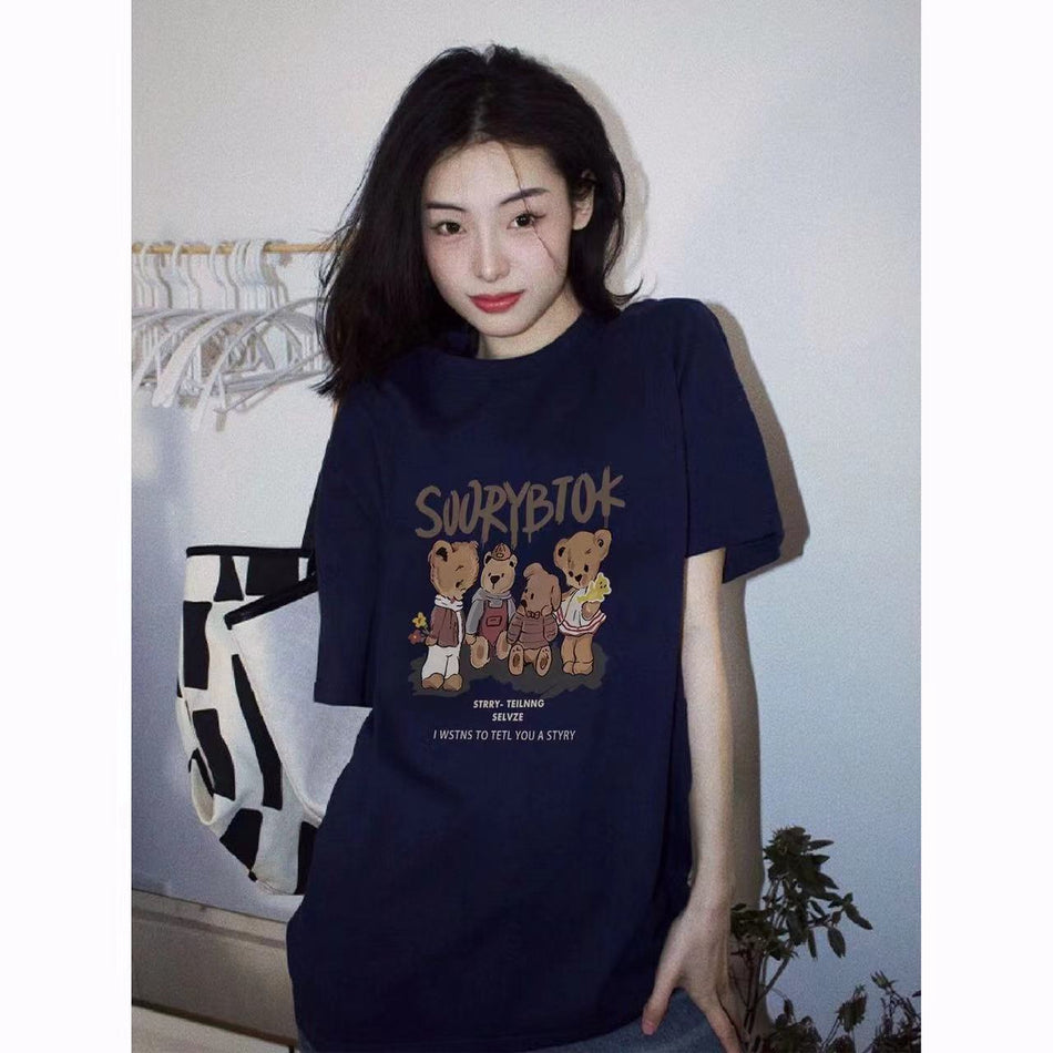 INSTOCK-Women's Retro Summer T-Shirt  Loose Fit, Stylish Design