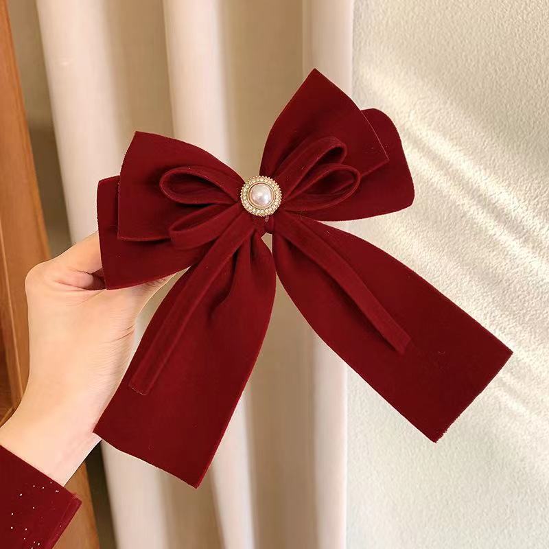 Oversized Red Bow Spring Hair Clip for Women