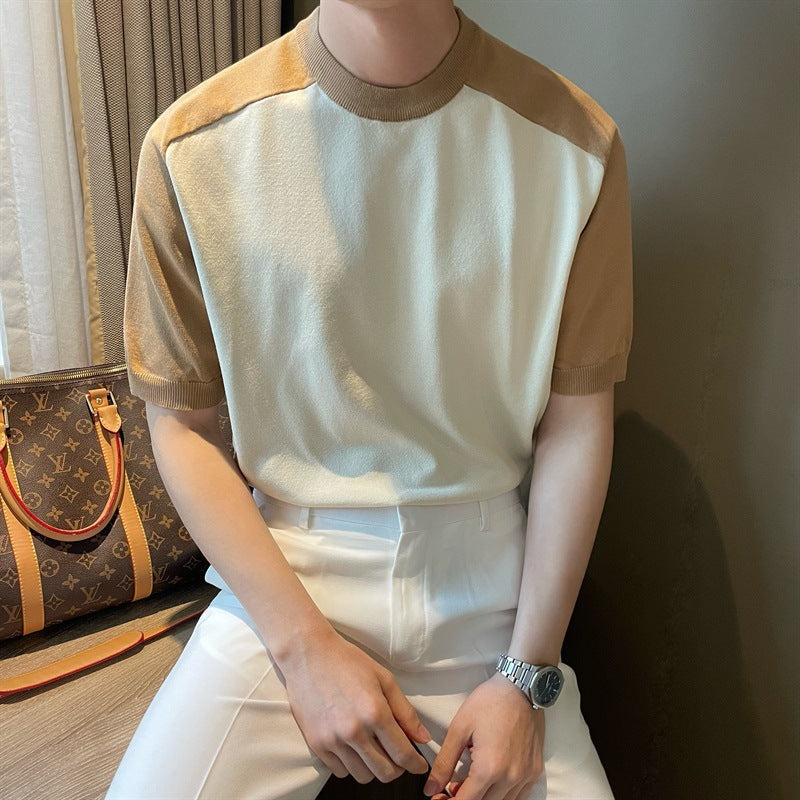 Men’s Slim Fit Ice Silk Base Shirt | Contrast Collar Tee