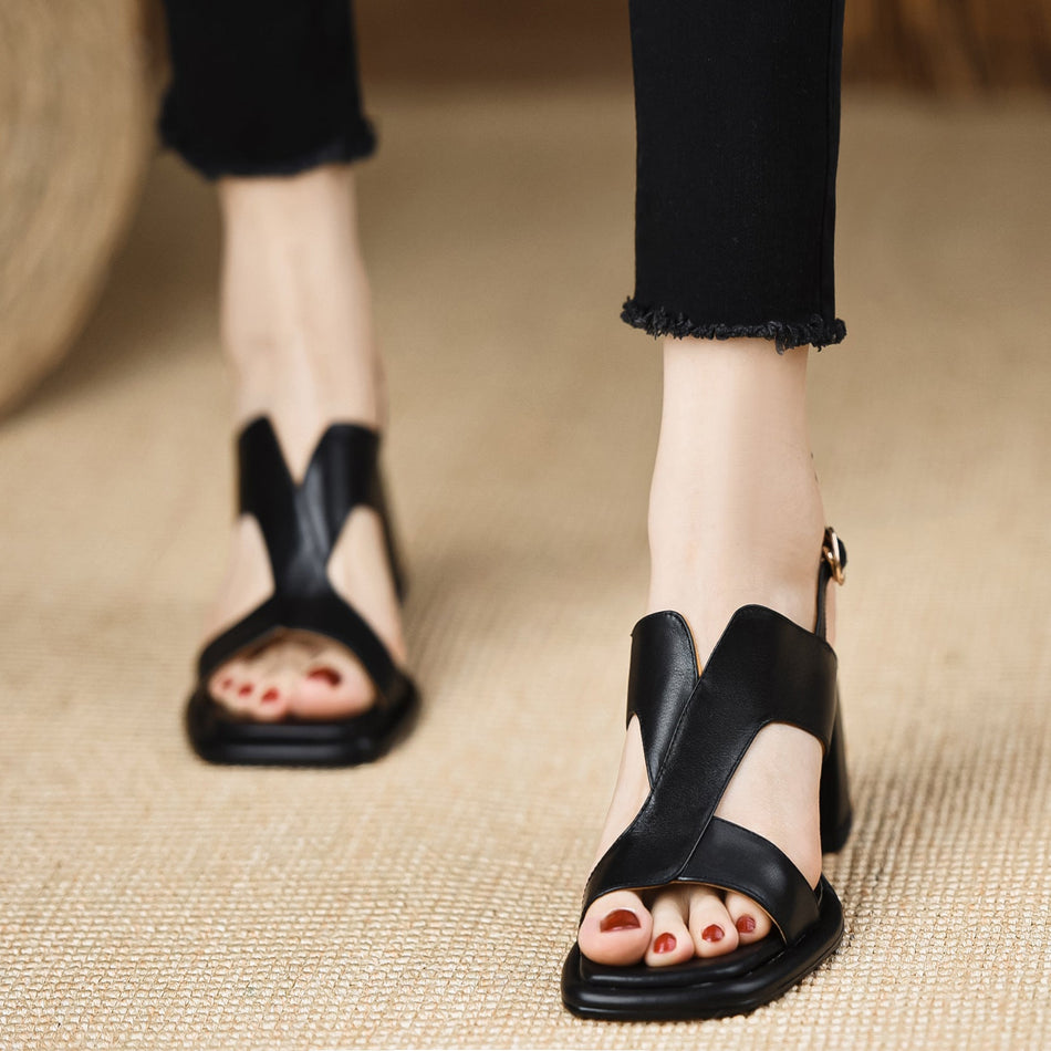 INSTOCK-Retro Roman Buckle Heels for Women – Stylish Summer