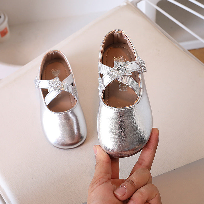 Girls Leather Princess Dance Shoes Star Detail Kids Dress Shoes