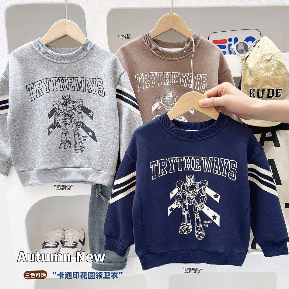 Kids’ Cartoon Print Sweatshirt – Boys’ Autumn Casual Top