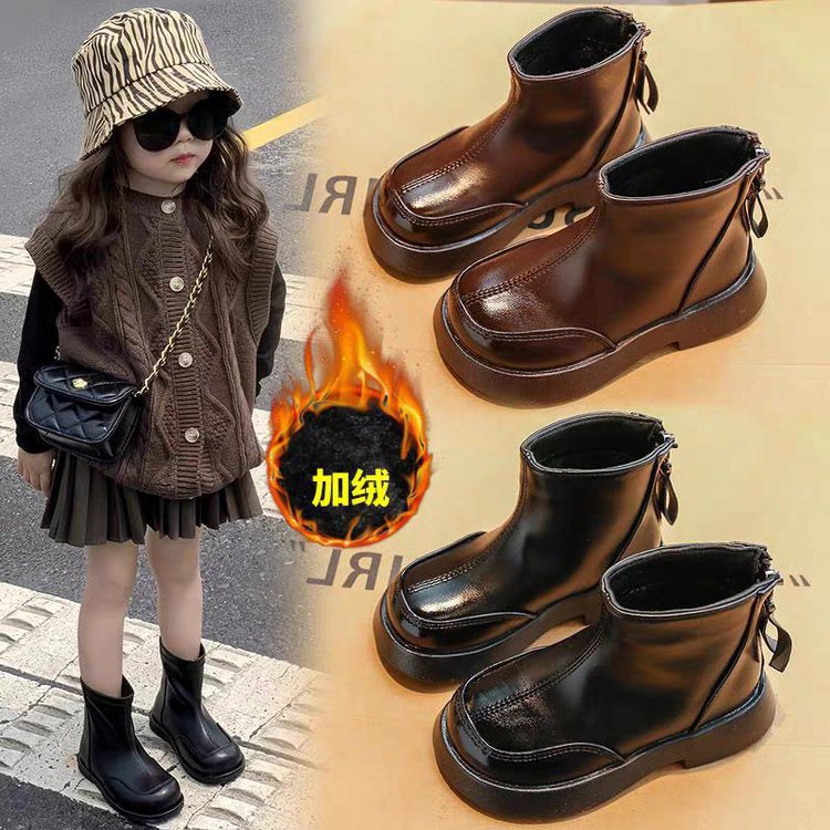 Girls’ Genuine Leather Cotton Boots for Autumn Winter