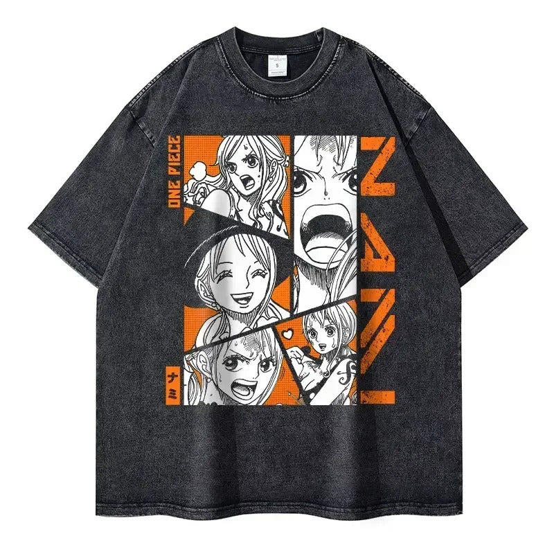Pure Cotton One Piece Retro Washed Anime Street Style T-Shirt Men
