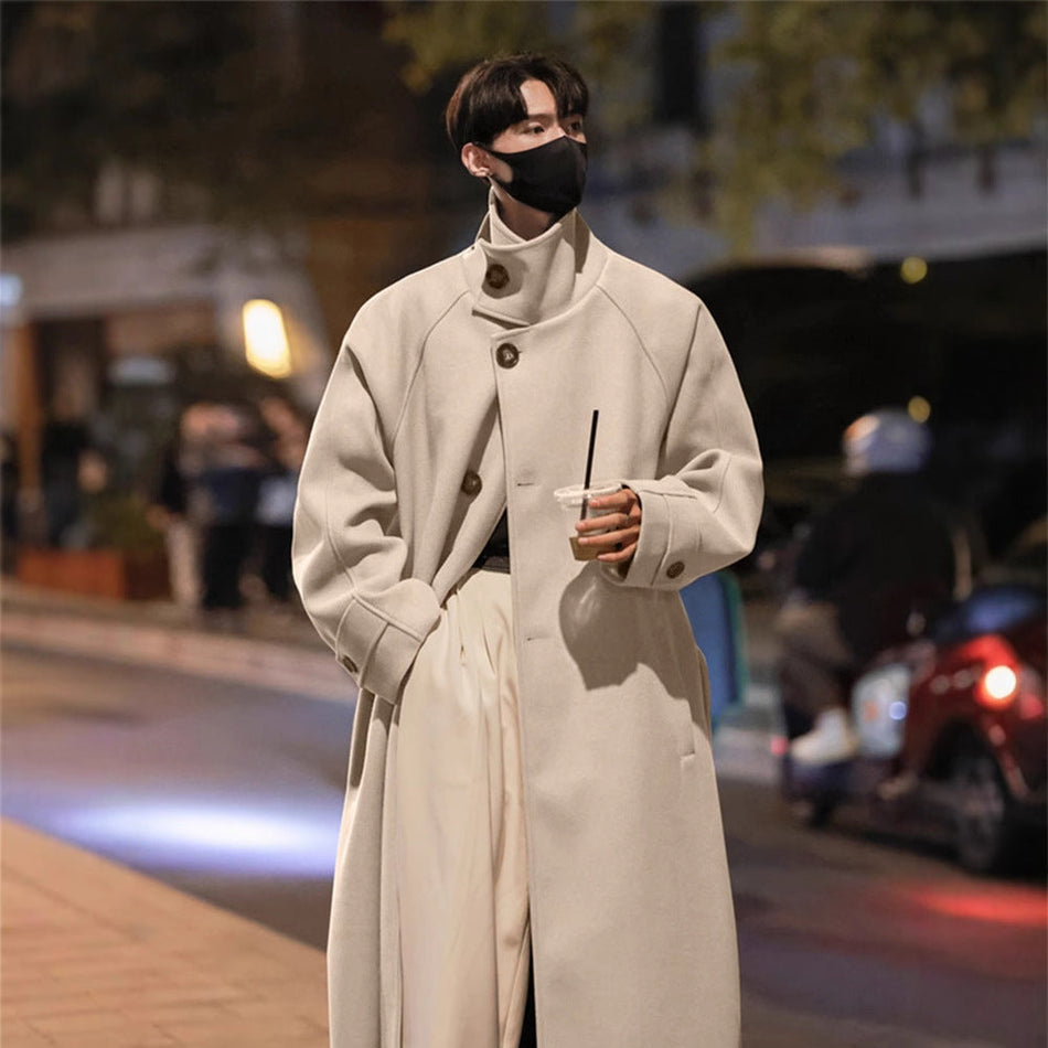 STOCK-Men’s Korean Over-the-Knee Wool Coat – Thick Warm Winter