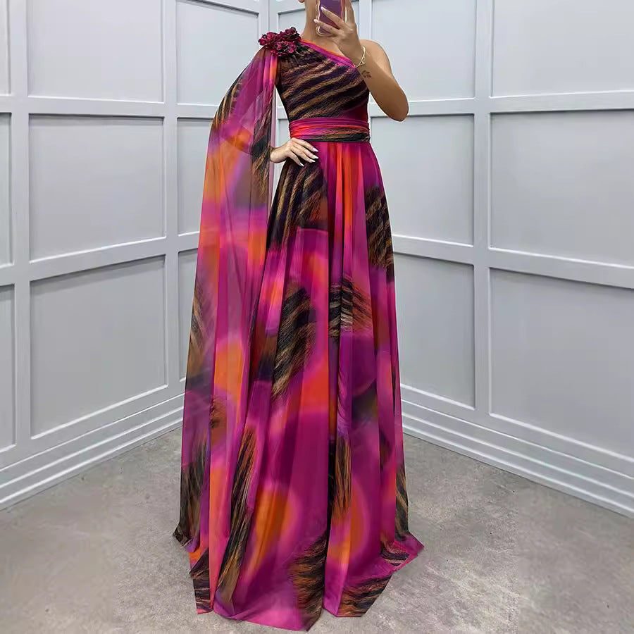 Diagonal Shoulder Chiffon Dress - 2026 "Asymmetric Luxe" Party