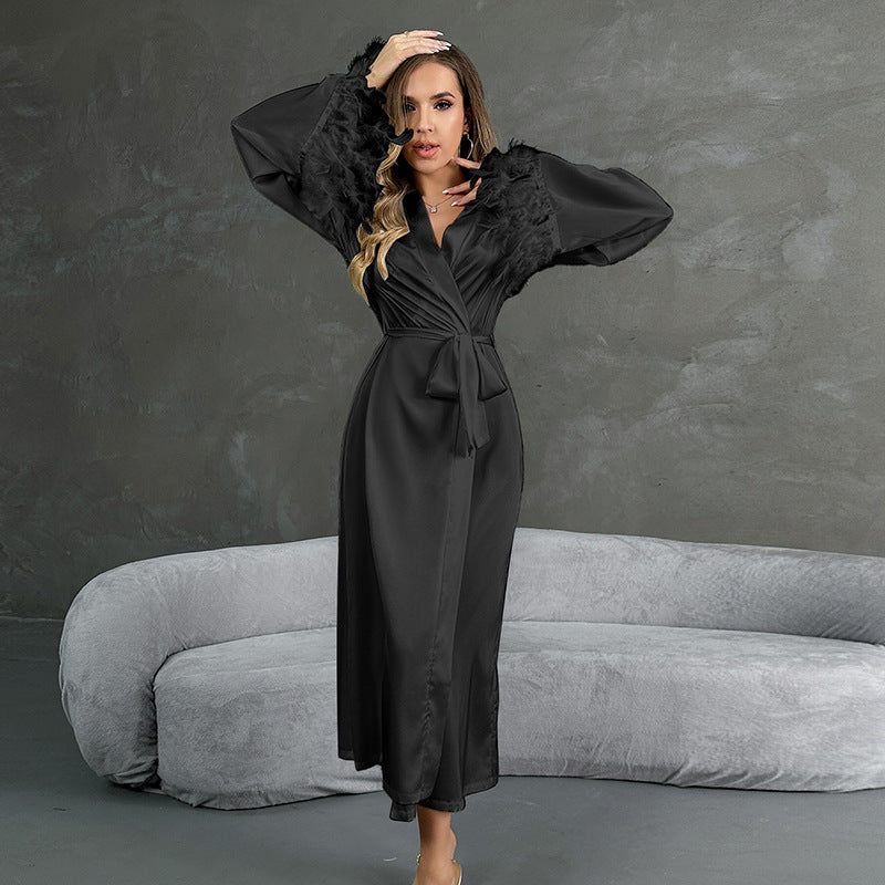 Lace Satin Backless Long Pajama Nightgown