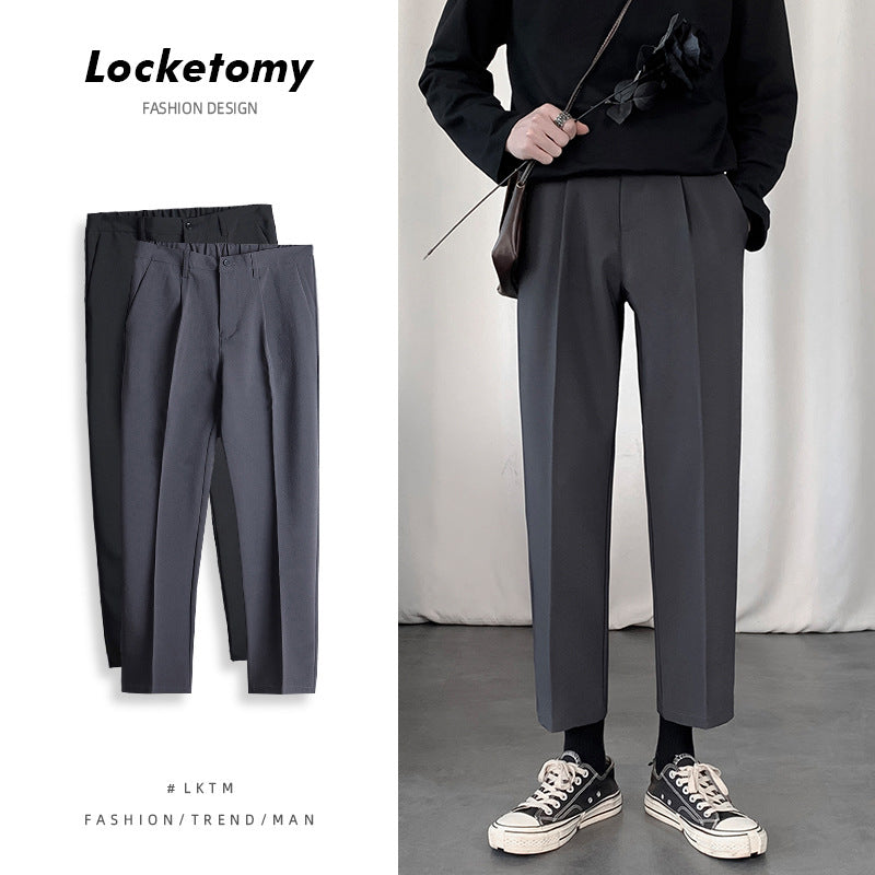 Men’s Summer Loose Straight Elastic Waist Casual Suit Pants
