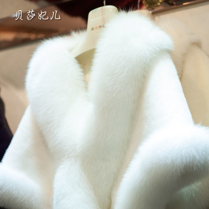 Women’s White Fox Fur Shawl Wedding Dress Cape