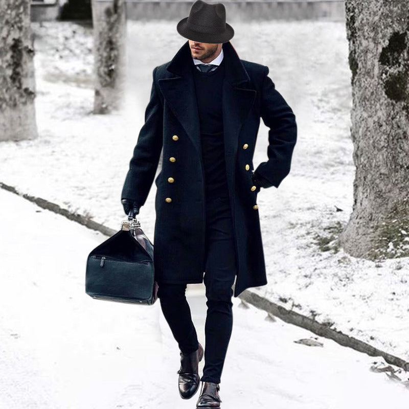 Men’s Independent Station Double-Breasted Thick Wool Coat