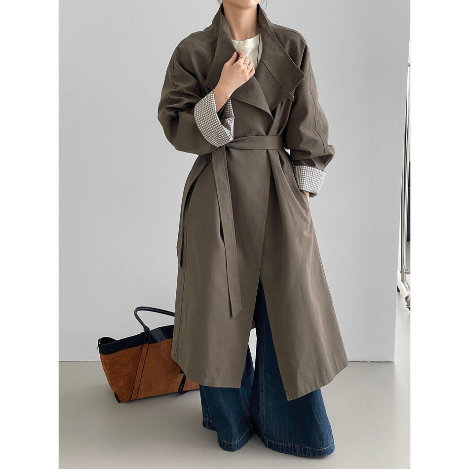 Retro British Stand-Up Collar Mid-Length Coat