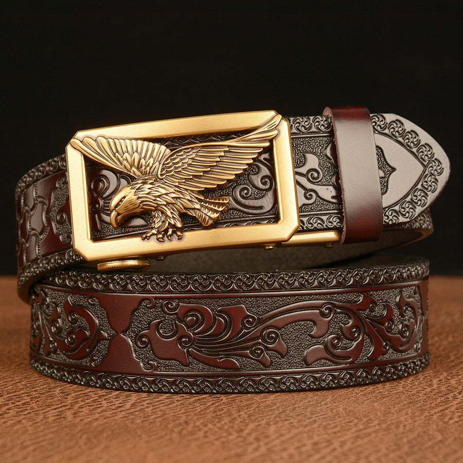 Men’s Cowhide Belt 🦅 Vintage Eagle Embossed Buckle