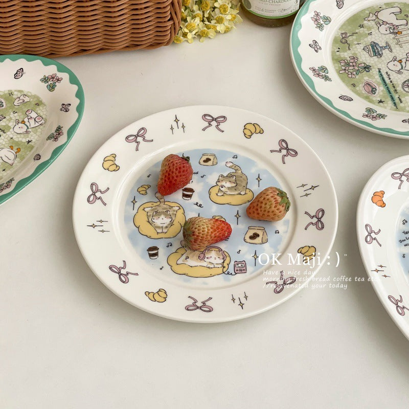 Cute Ceramic Oval Cake & Dessert Plate for Breakfast Use
