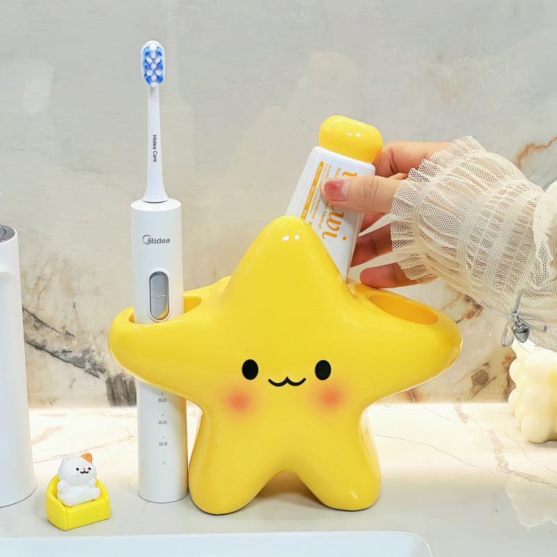 Cute Star Ceramic Toothbrush Holder Household Couple Rack