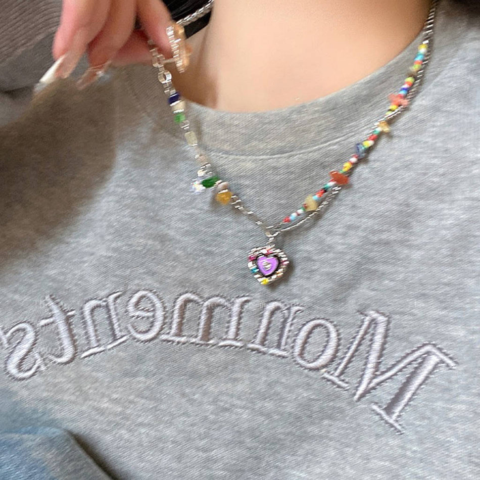 Colorful Heart Drip Glaze Pendant Necklace for Women