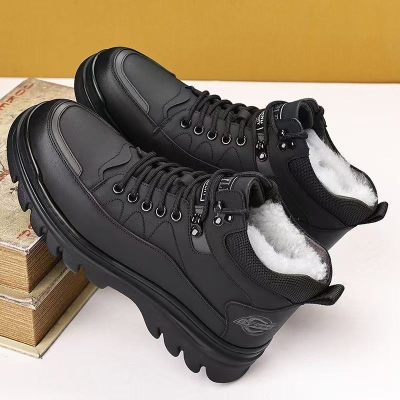 Men’s Winter High-Top Fleece-Lined Cotton Leather Shoes