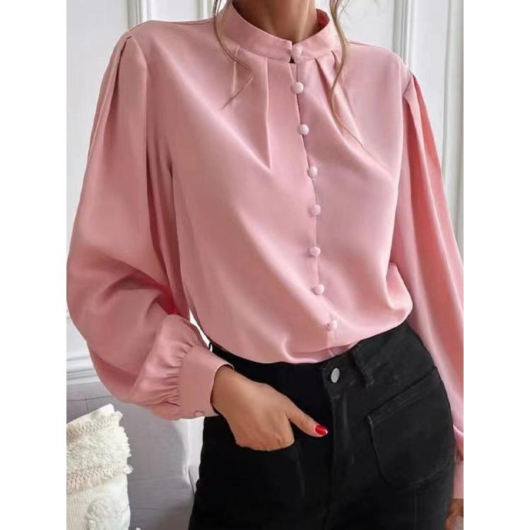 Elegant Solid Color Lapel Shirt Women Spring