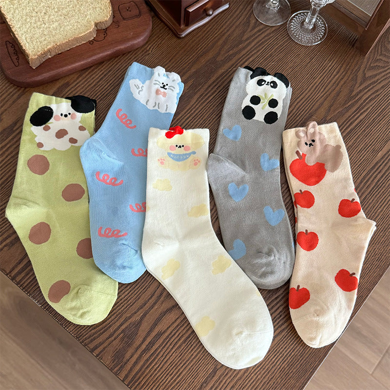 (Pack of 5)-Cartoon Puppy Socks – Blue Cotton Winter Tube Socks