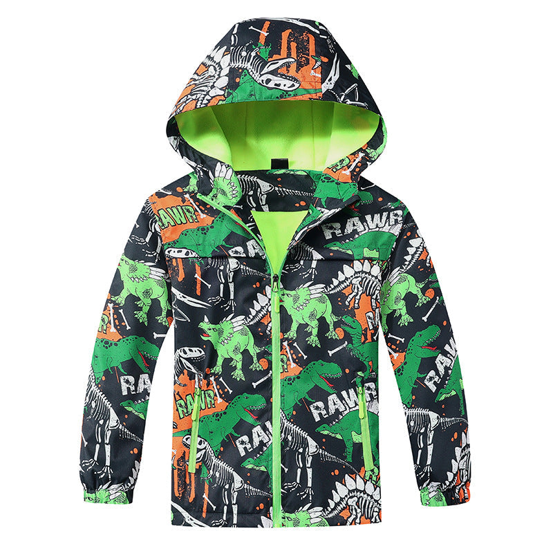 Kids’ Cartoon Dinosaur Zipper Jacket Boys Spring Windbreaker