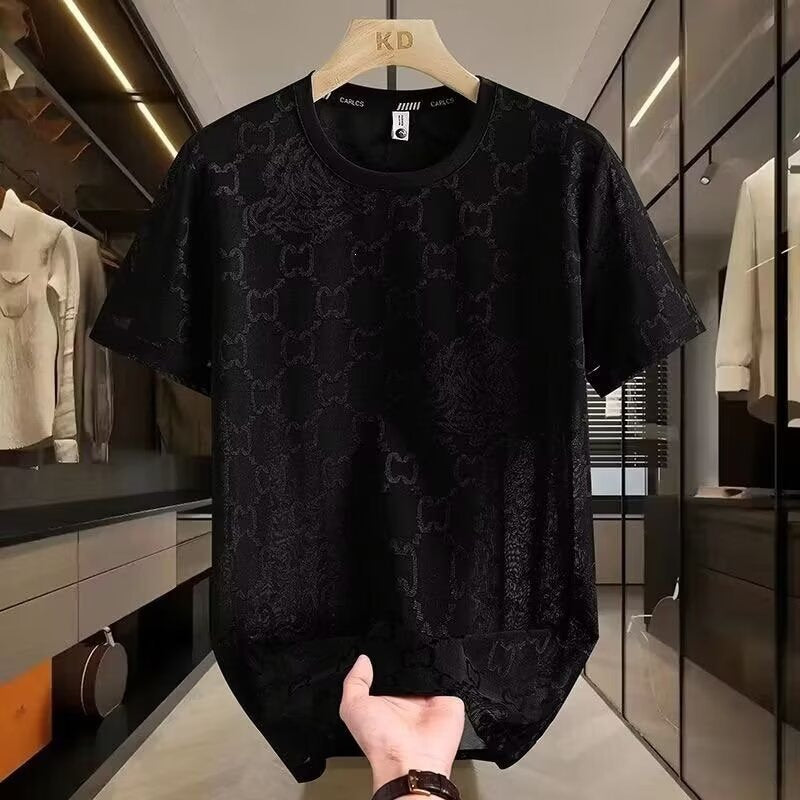 Men's black long sleeve T-shirt - loose fit round neck casual top