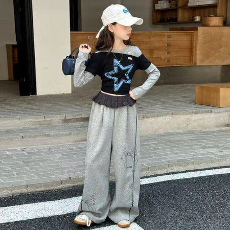 Girls Color-Block T-Shirt & Wide Leg Pants Set – Modern Kids Fashion Nepal | Tudoholic