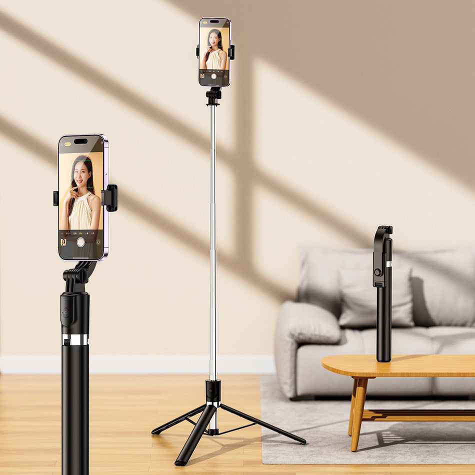 Long Selfie Stick with Beauty Light & Rotating Bluetooth Tripod