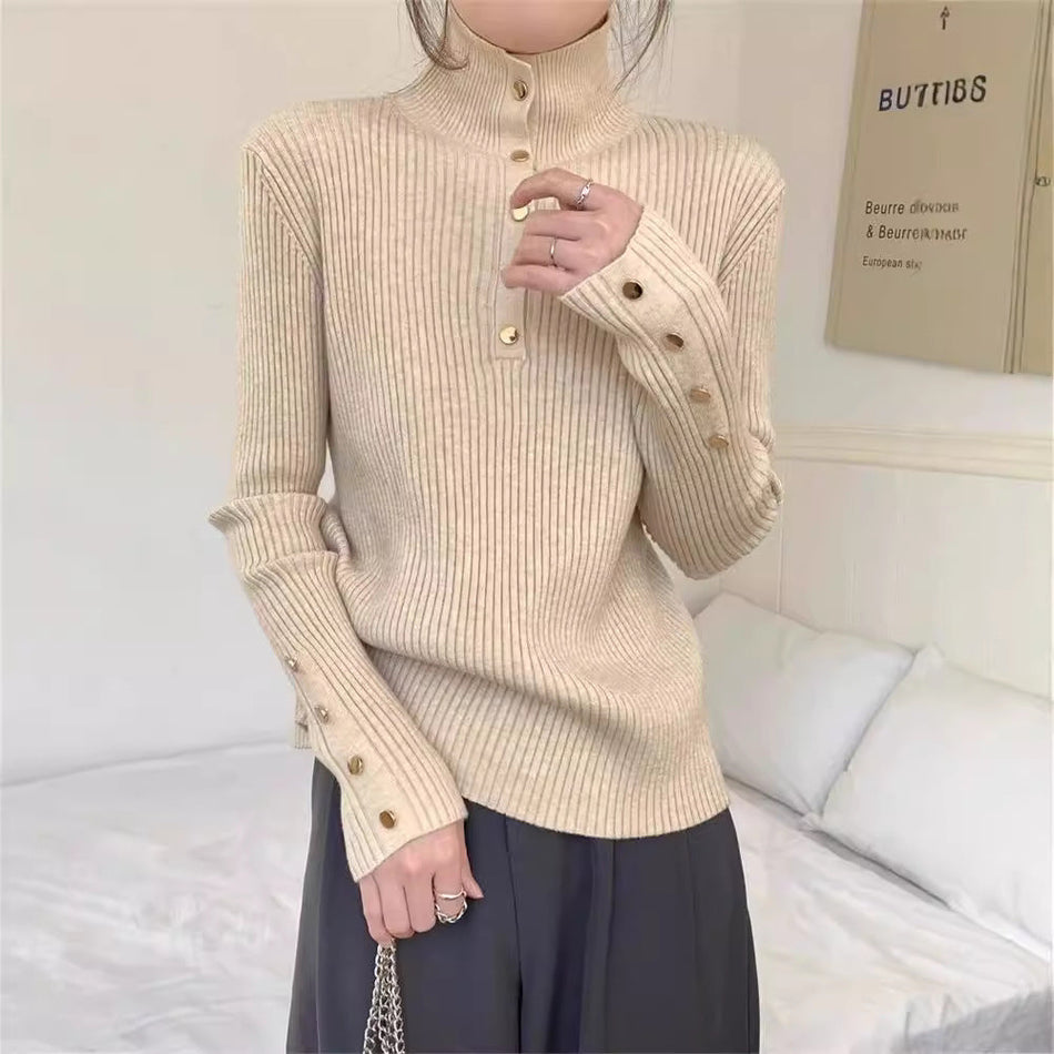 Women’s Slim Striped High-Neck Knitted Sweater