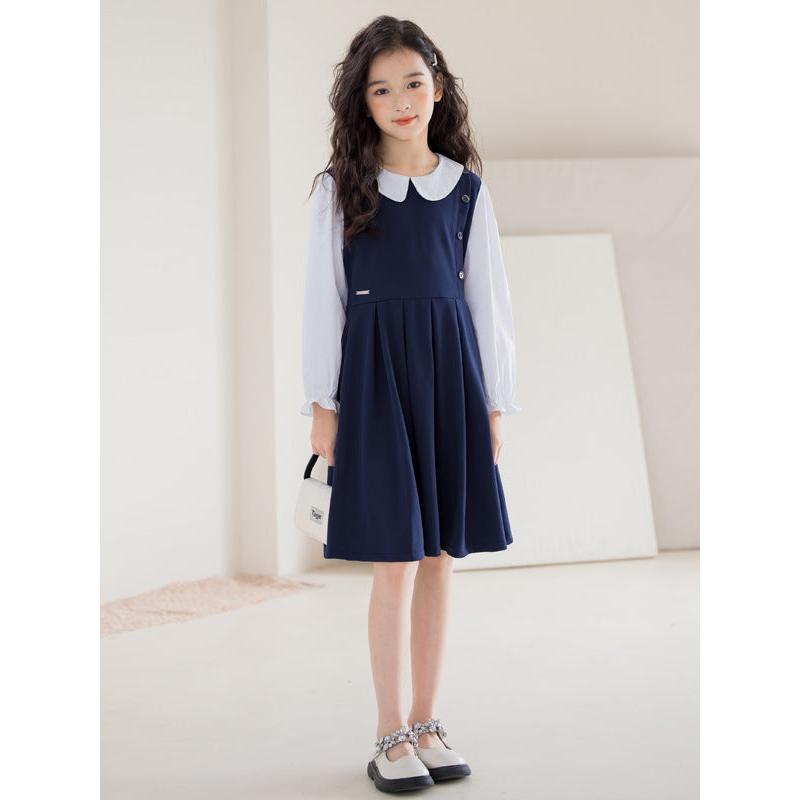 Girls Autumn Dress 2025 Fake Two-Piece Long Sleeve Princess