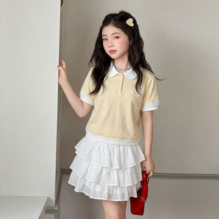 Girls Polo Shirt & Skirt Two-Piece Set – Preppy Kids Fashion Nepal | Tudoholic