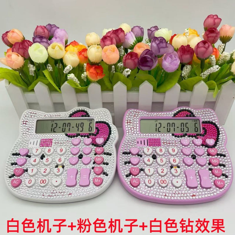 KT Cat Diamond Calculator Pink Cute Cartoon Sticker