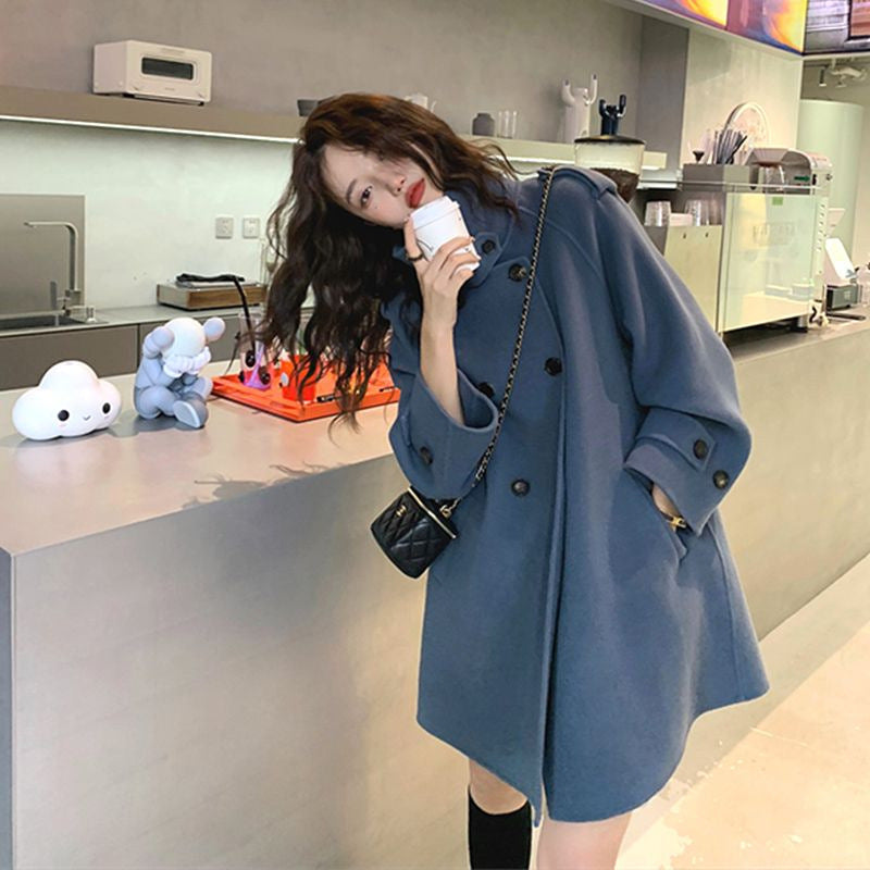 Women’s Blue Woolen Cape Coat