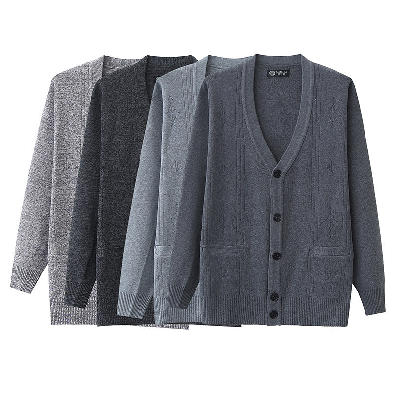 Men’s V-Neck Cardigan Sweater – Solid Color Striped Style