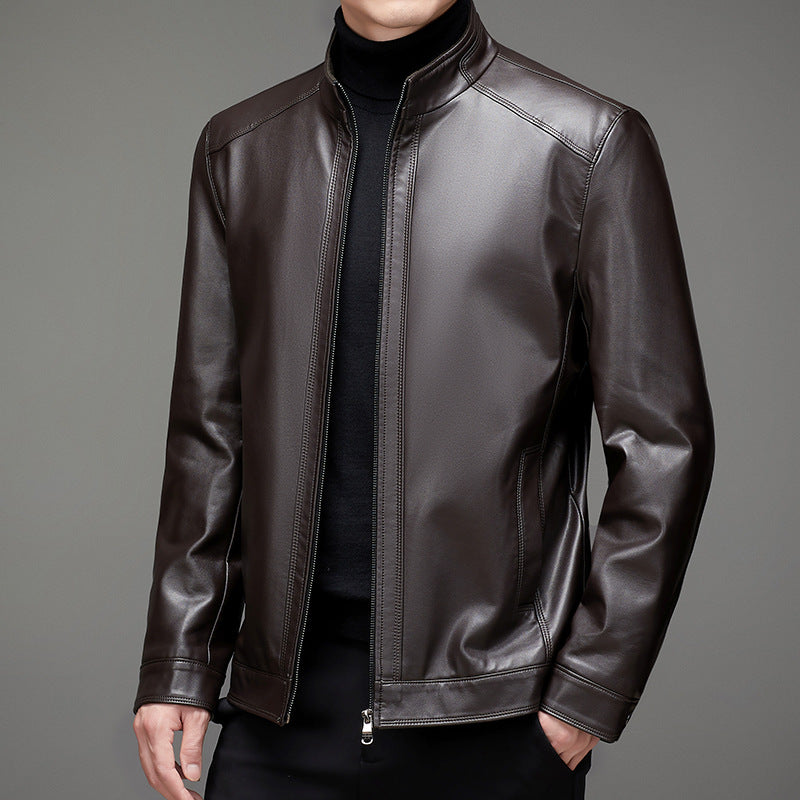 Men’s Leather Jacket – Autumn Winter Stand Collar Plus Size