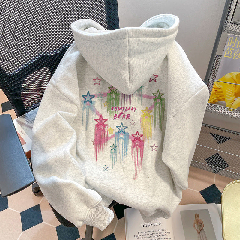 Women Men Hooded Sweatshirt Velvet Thickened Sports Top Fit